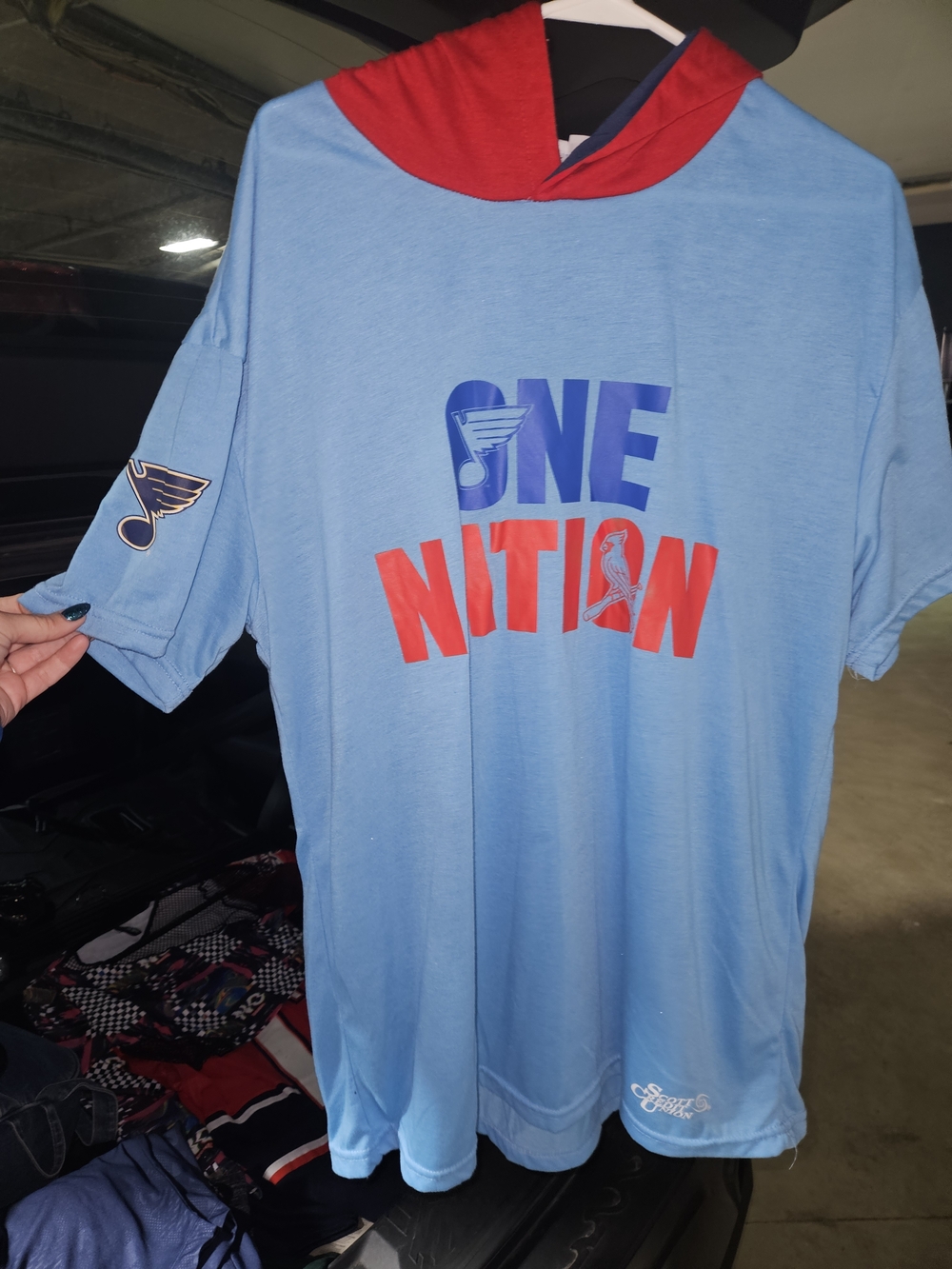 One Nation Light Blue Short-Sleeve Hooded Tee - Team Logo